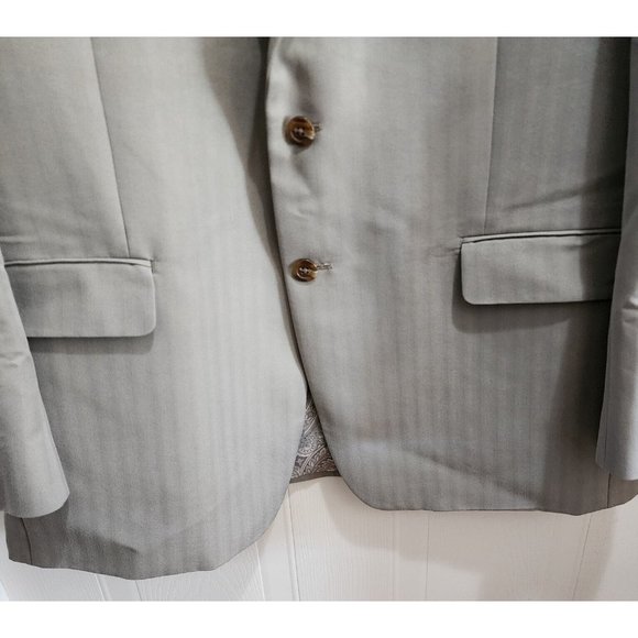 Chaps Beige Striped 2 Button Paisley Lined Suit Jacket Blazer Sport Coat Sz 44R - Picture 8 of 12